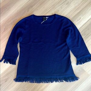 Lauren Michelle Textured Fringe Top L Blue Casual Ribbed Everyday Like New